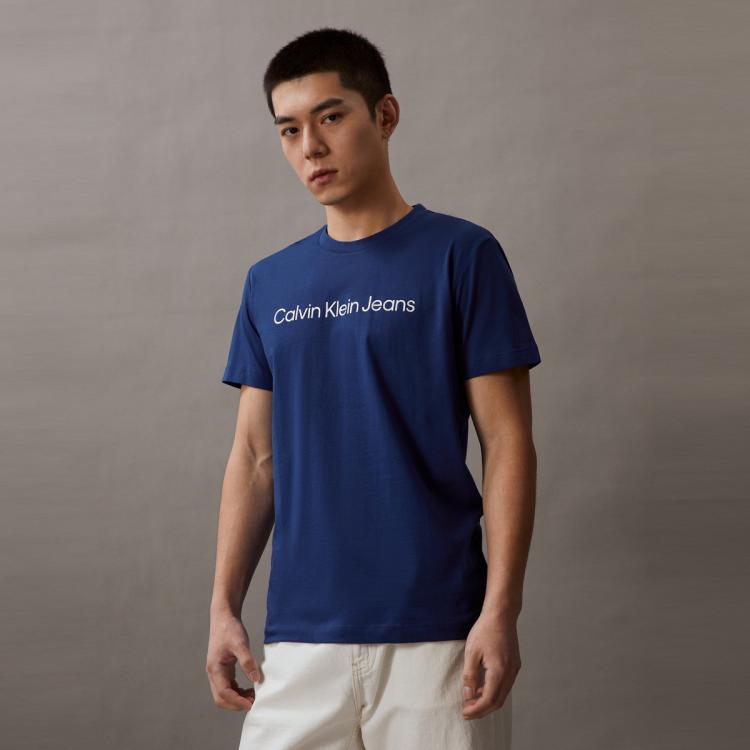 Calvin Klein Ck Jeans春夏男女情侣时尚经典印花纯棉通勤短袖t恤j323261 In Blue