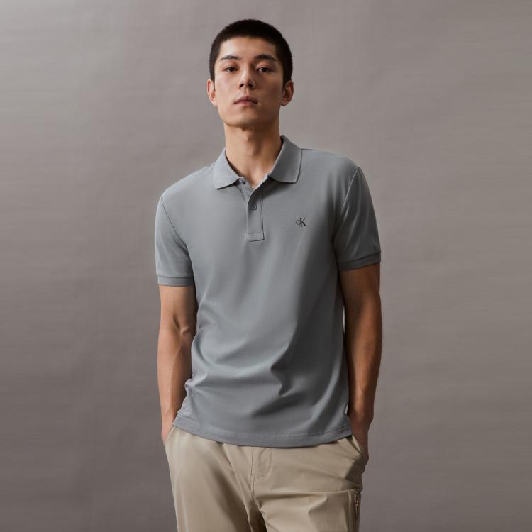 Calvin Klein Ck Jeans24春夏男士商务通勤简约字母印花短袖polo衫j326121 In Gray