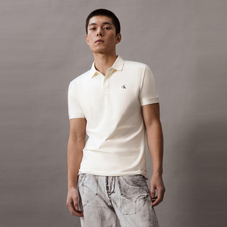 Calvin Klein Ck Jeans24春夏新款男士字母印花商务通勤修身短袖polo衫j325570 In Neutral