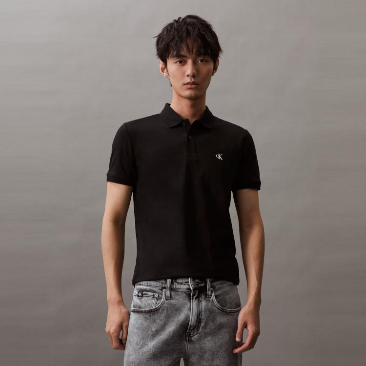 Calvin Klein Ck Jeans24春夏新款男士字母印花商务通勤修身短袖polo衫j325570 In Black