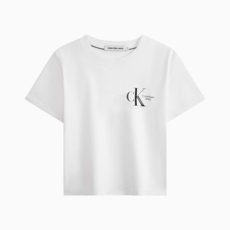 Calvin Klein Ck Jeans24春夏新款女士纯棉字母印花潮流辣妹短款短袖t恤j223495 In White