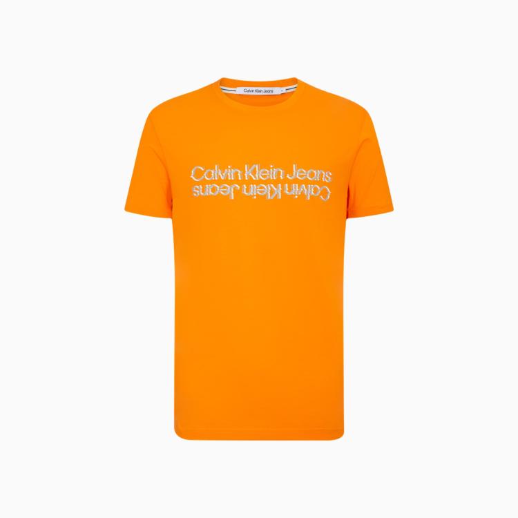 Calvin Klein Ck Jeans春季男士时尚正反重影印花修身短袖t恤j323250 In Orange