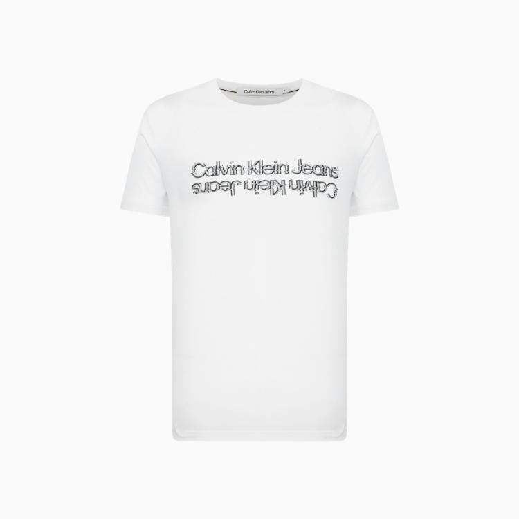 Calvin Klein Ck Jeans春季男士时尚正反重影印花修身短袖t恤j323250 In White