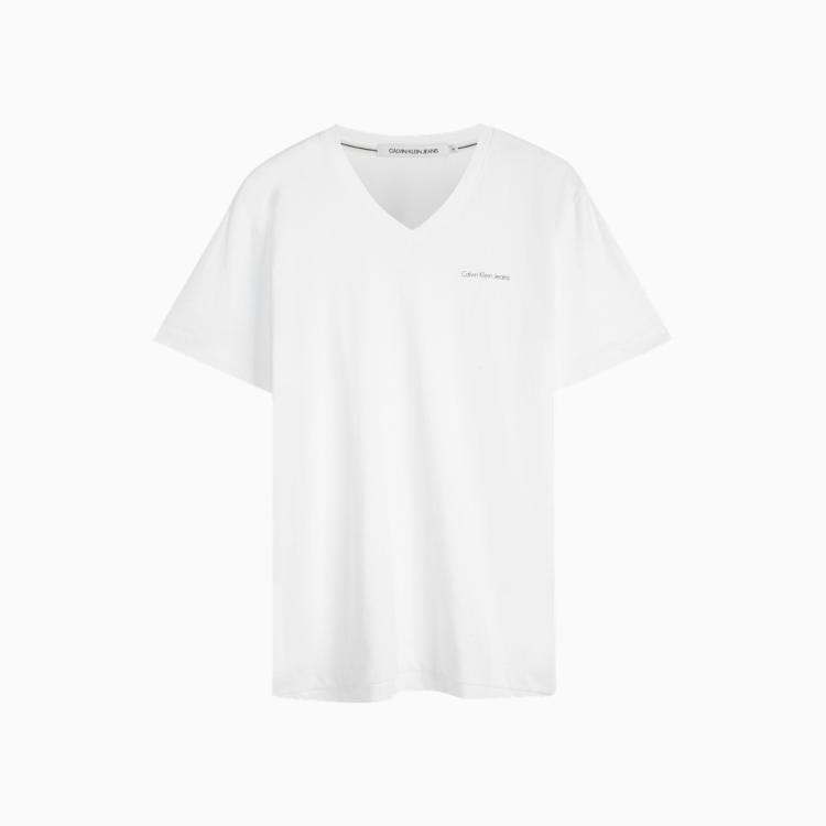 Calvin Klein Ck Jeans夏季男士休闲纯棉透气v领简约印花logo短袖t恤j319907 In White