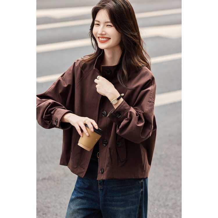 3S 时尚立领短款小外套女春秋松弛感韩版高级感宽松百搭显瘦休闲上衣