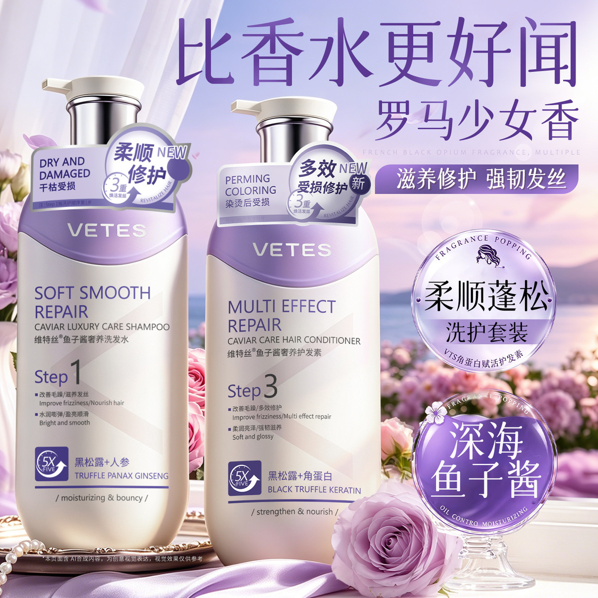 维特丝 鱼子酱洗发水女控油蓬松柔顺滋养持久留香改善毛躁强韧修护防断发