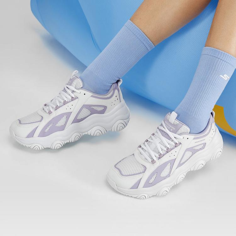 Skechers 【拼接设计】女款时尚绑带运动鞋透气网布简约百搭运动风女鞋 In White