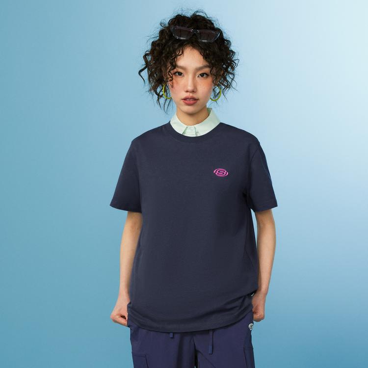 Skechers 【吸湿速干】24年短袖t恤衫男女同款运动t恤透气夏季 In Blue