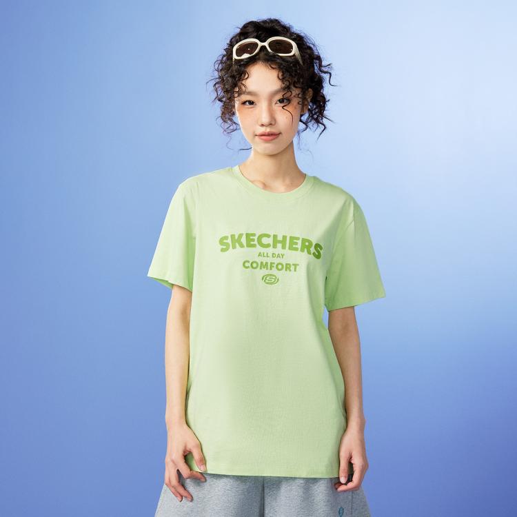 Skechers 【吸湿速干】24年短袖t恤衫男女同款透气运动t恤短袖夏季 In Green