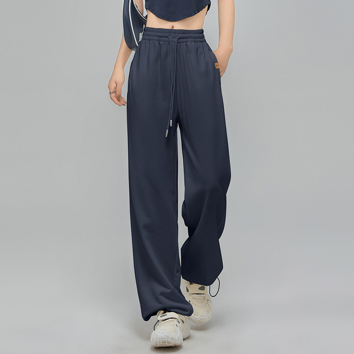 运动裤女夏季薄款美式休闲束脚阔腿宽松百搭显瘦卫裤--唯品会-蓝色屋