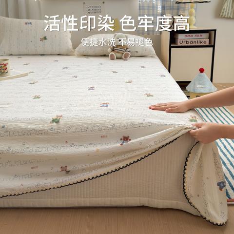 诺米美物 亲肤花边双层纱床单简约印花被单学生宿舍床上用品四季家用床单 图片 5