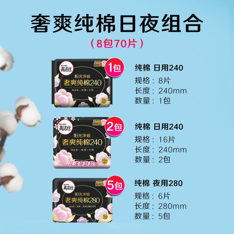 高洁丝 【镇店爆款】臻选纯棉极薄卫生巾日夜83/91/74/70