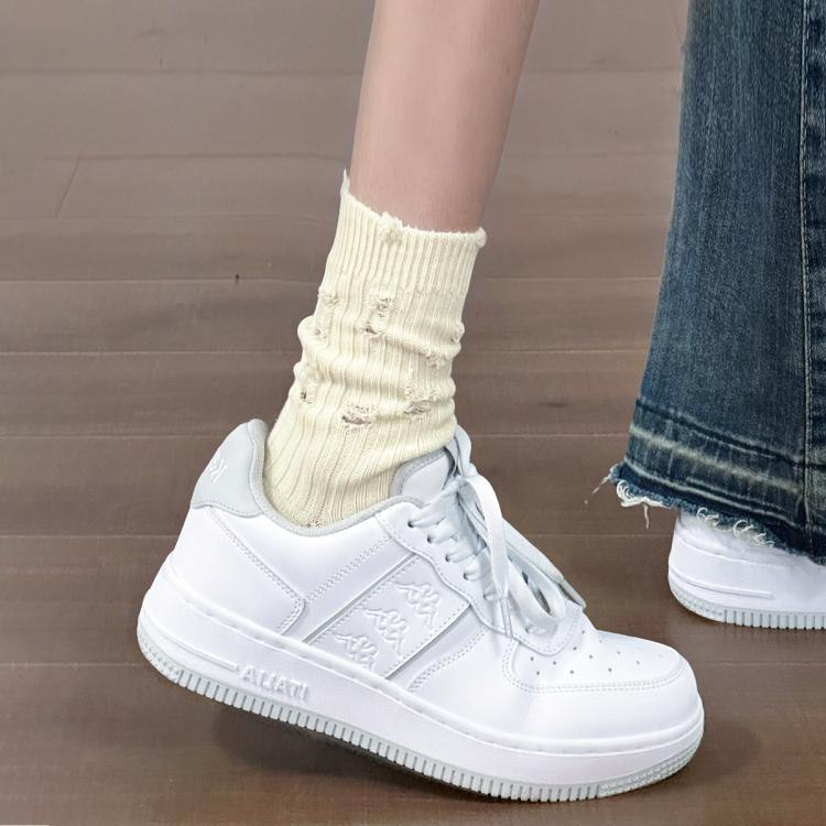 Kappa 女士百搭时尚潮流板鞋秋冬情侣休闲小白鞋厚底增高复古运动鞋子男