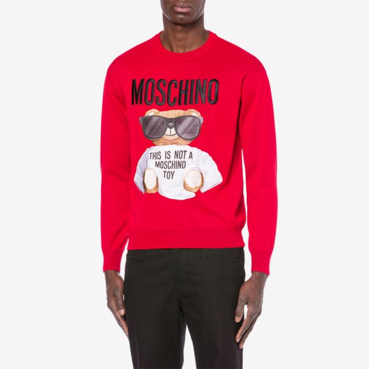 Moschino 男士嘻哈泰迪小熊羊毛套头衫 In Red