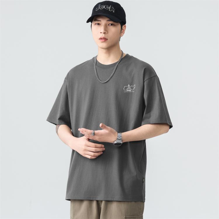 JEEP 【重磅100%棉】T恤男士短袖夏季宽松舒适运动纯棉透气上衣服