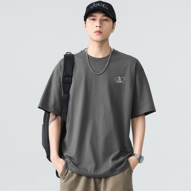 JEEP 【重磅100%棉】T恤男士短袖夏季宽松舒适运动纯棉透气上衣服