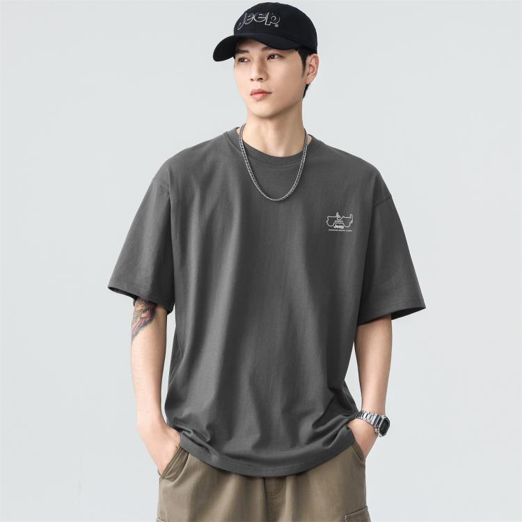 JEEP 【重磅100%棉】T恤男士短袖夏季宽松舒适运动纯棉透气上衣服