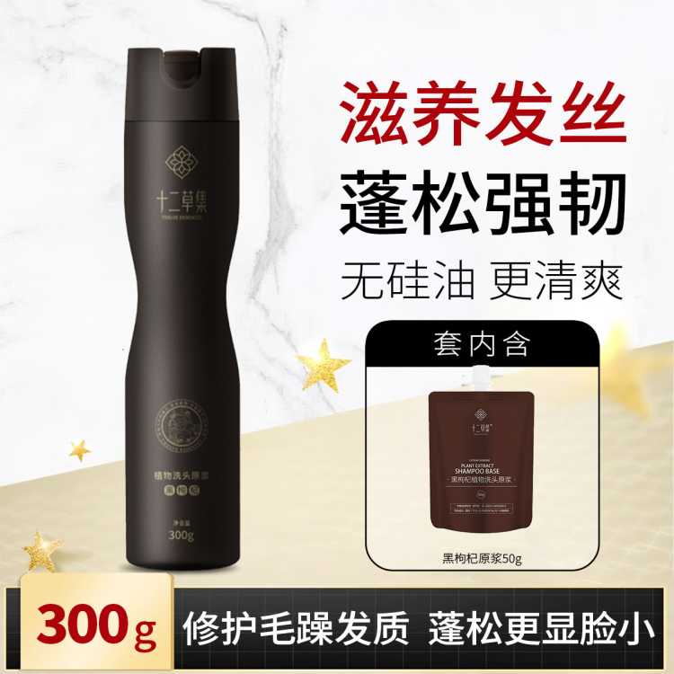 十二草集 洗发水控油蓬松持久留香洗发原浆柔顺蓬松清洁头皮护发黑枸杞