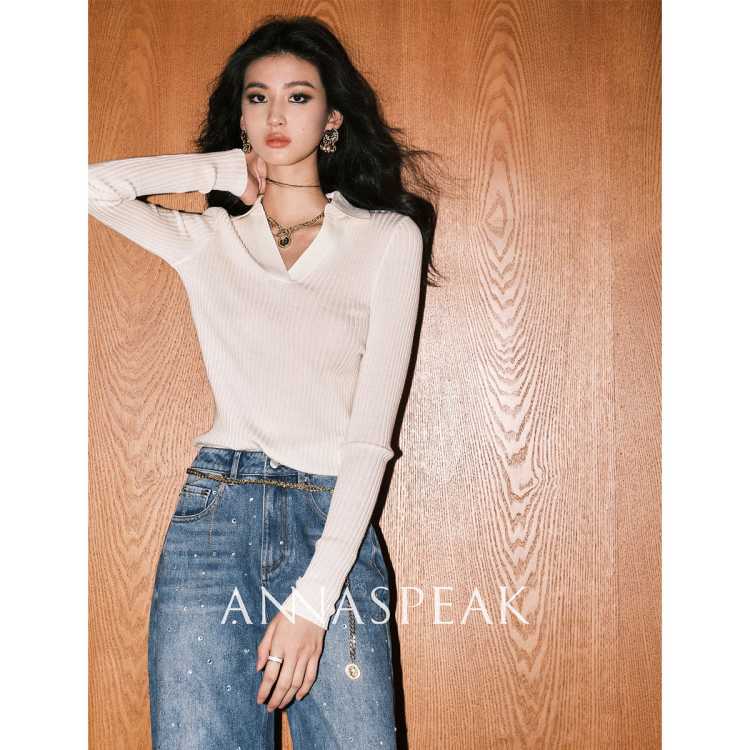 ANNASPEAK Urban老钱百搭100%绵羊毛扬子纱polo领秋冬内搭毛衣