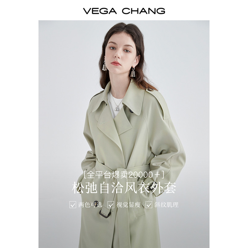VEGA CHANG 风衣女中长款春秋高级感大衣小个子英伦风外套宽松时髦休闲腰带