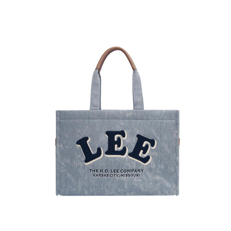 Lee 托特包牛仔斜挎包女包包单肩包通勤电脑包手提包大容量帆布 In Blue