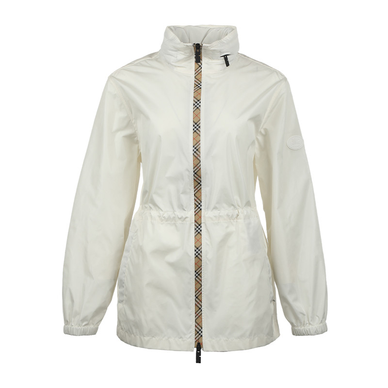 BURBERRY 简约立领可收纳格纹帽女士夹克外套