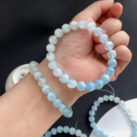 诺米美物 渐变海蓝宝手串女轻奢高级感水晶净透冰种串珠手链情人节生日礼物 图片 5