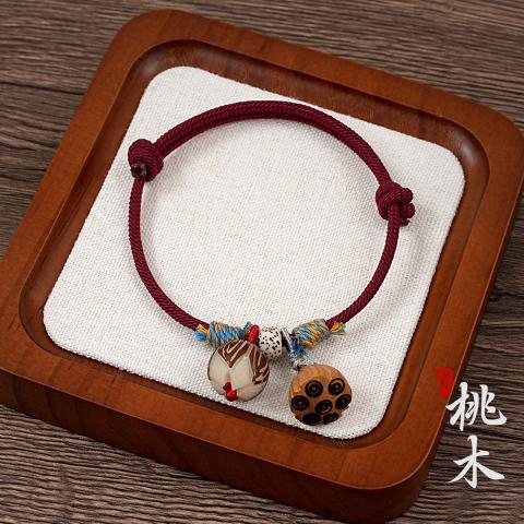诺米美物 桃木莲蓬菩提莲花珠手绳复古轻奢高级感本命红色手绳礼物男女同款 图片 1