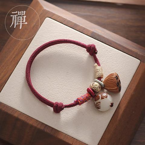 诺米美物 桃木莲蓬菩提莲花珠手绳复古轻奢高级感本命红色手绳礼物男女同款 图片 3