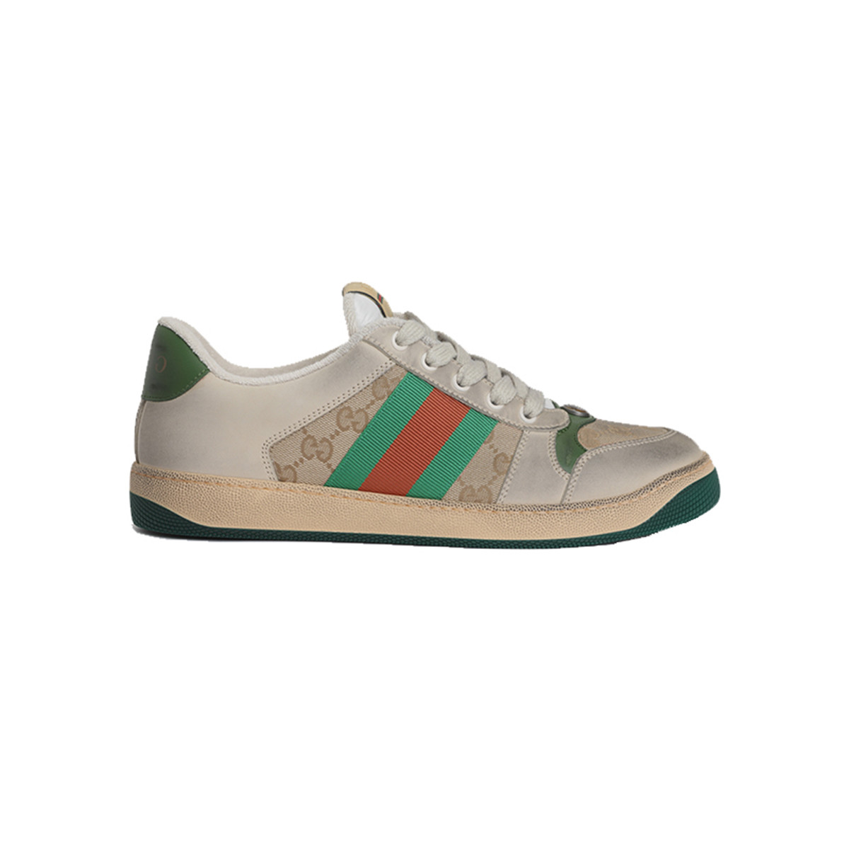 GUCCI 古驰【脏脏鞋双G绿尾】男士复古做旧红绿织带拼皮革运动休闲鞋