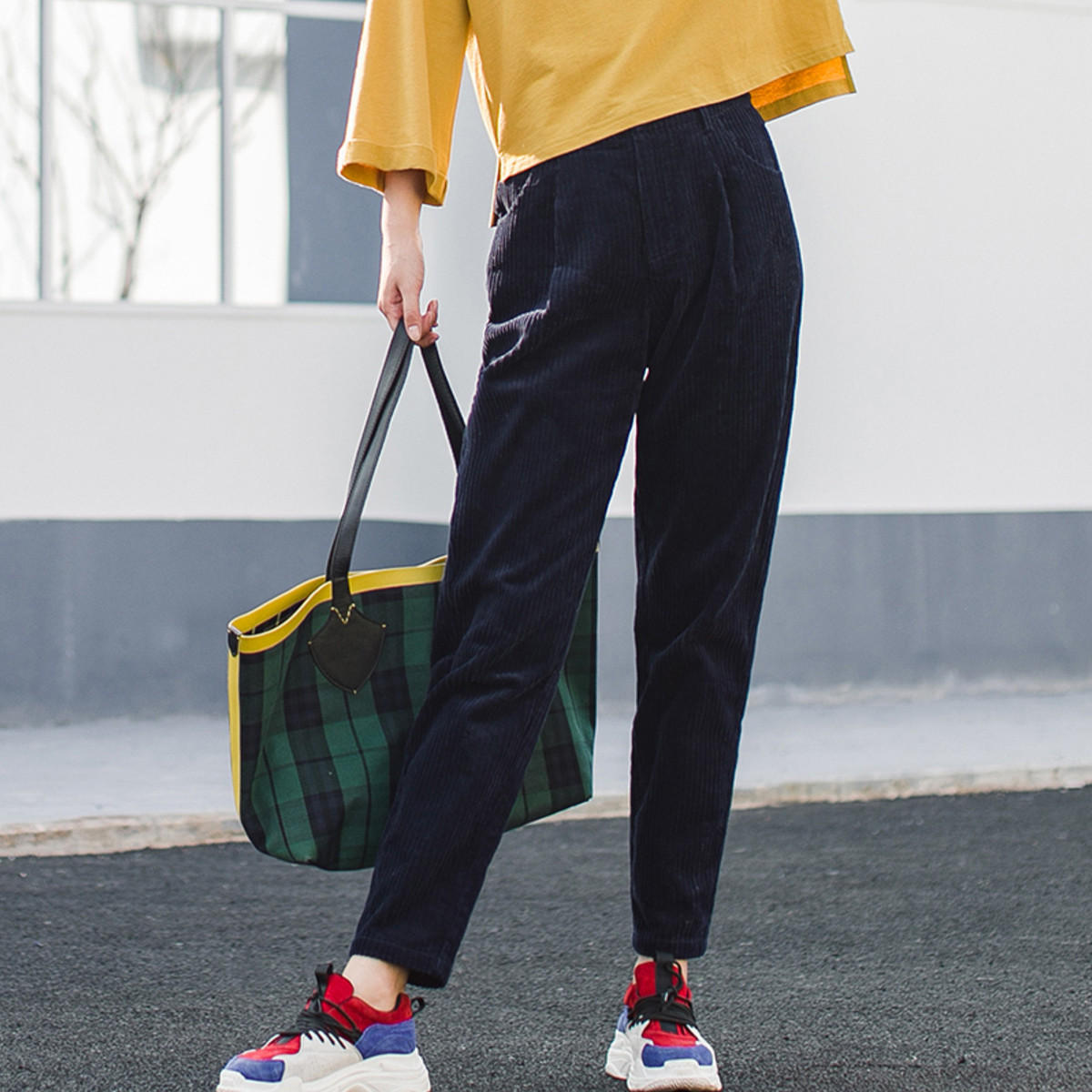 【纯棉】春秋装女款橡筋裤头上宽下窄灯芯绒小脚休闲裤女裤子