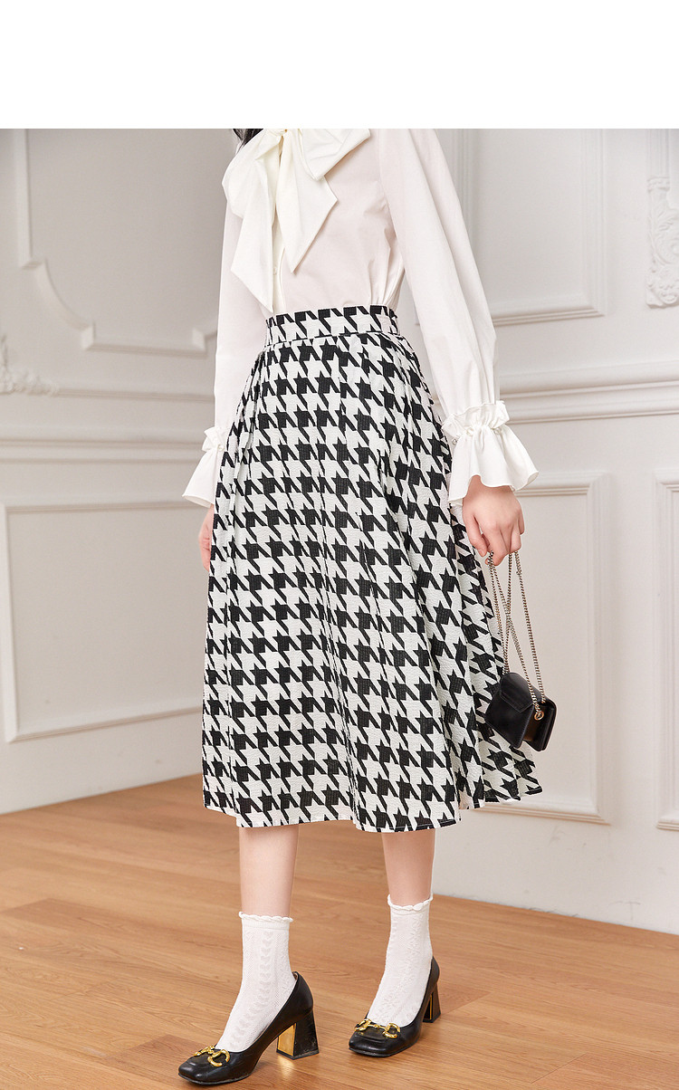 千鸟格半身裙2021年秋季新款复古中长款小众伞裙a字裙子女