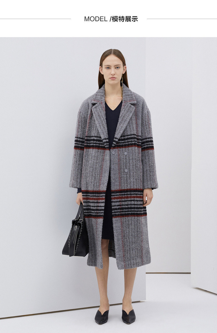 marisfrolg/玛丝菲尔格纹宽松廓形羊毛大衣中长款毛呢外套