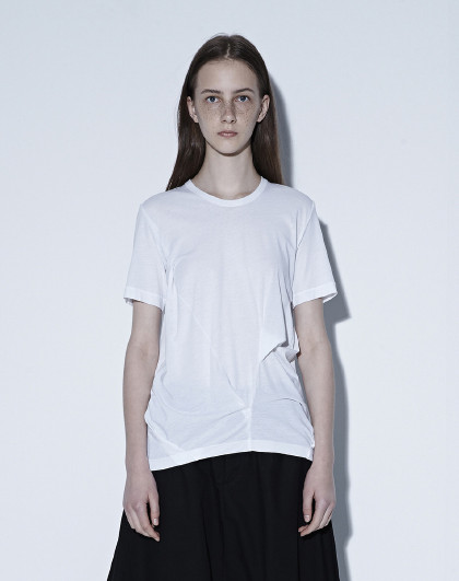 褶皱简约不规则圆领棉女短袖t恤