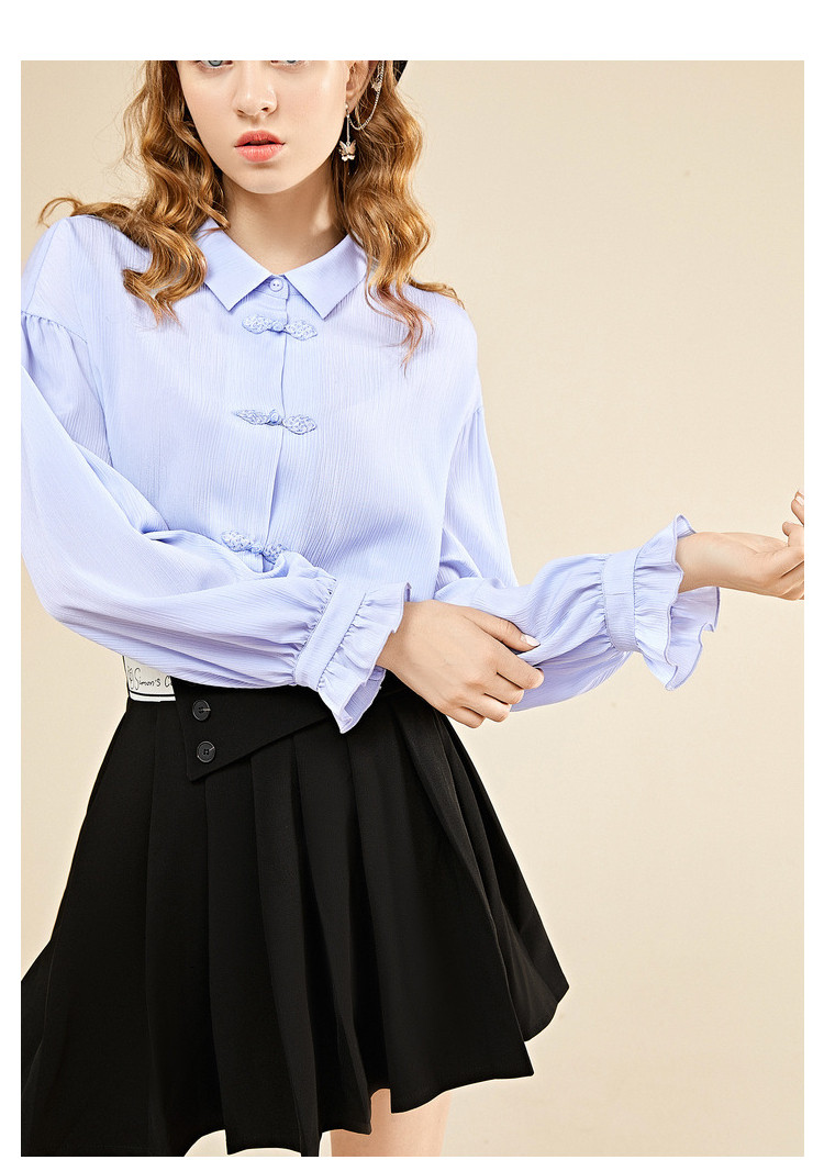 【山海奇谈】衬衫女秋季复古国风蝴蝶扣木耳边袖口衬衫