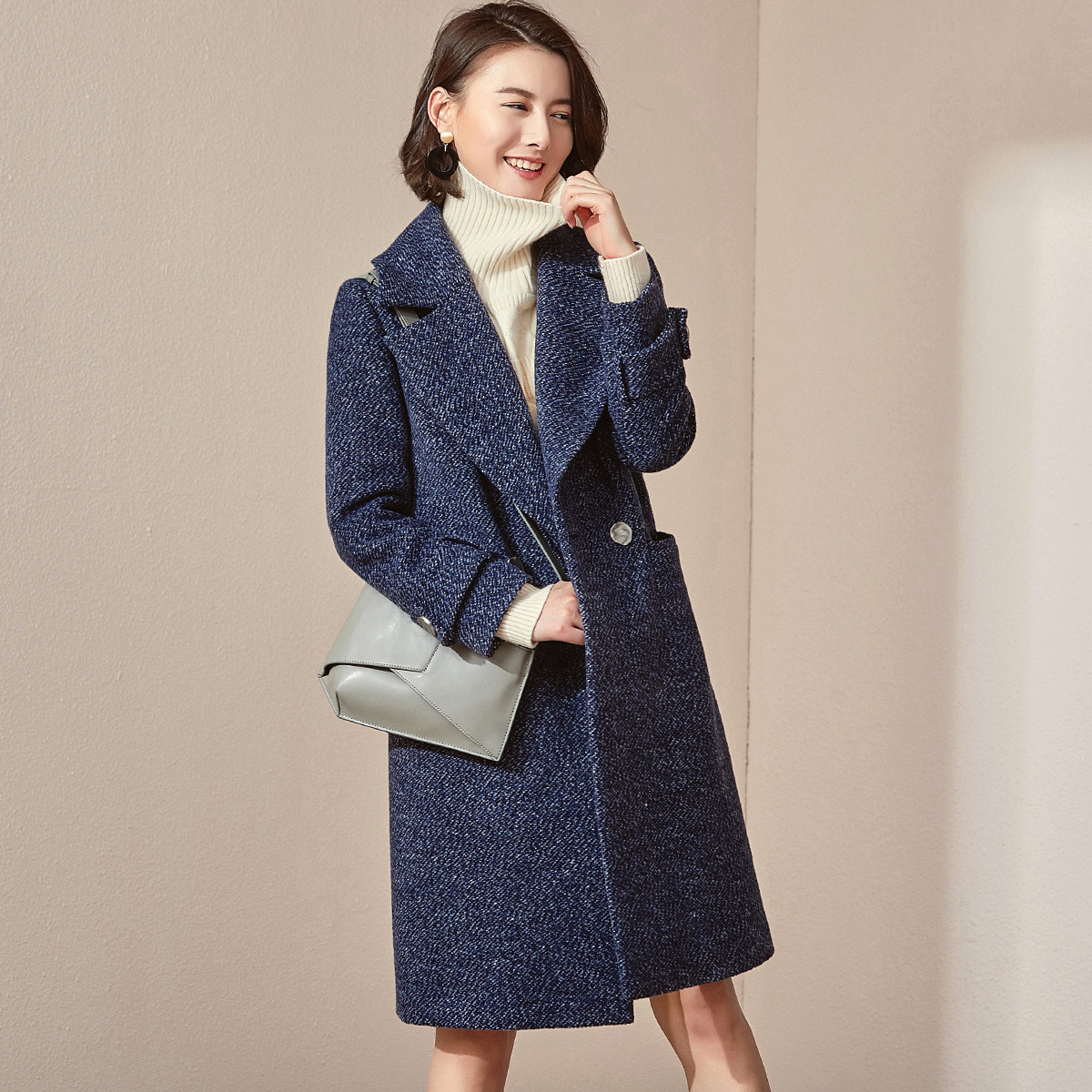 英伦风呢子大衣女2018年新款冬装优雅时尚羊毛毛呢外套风衣简约