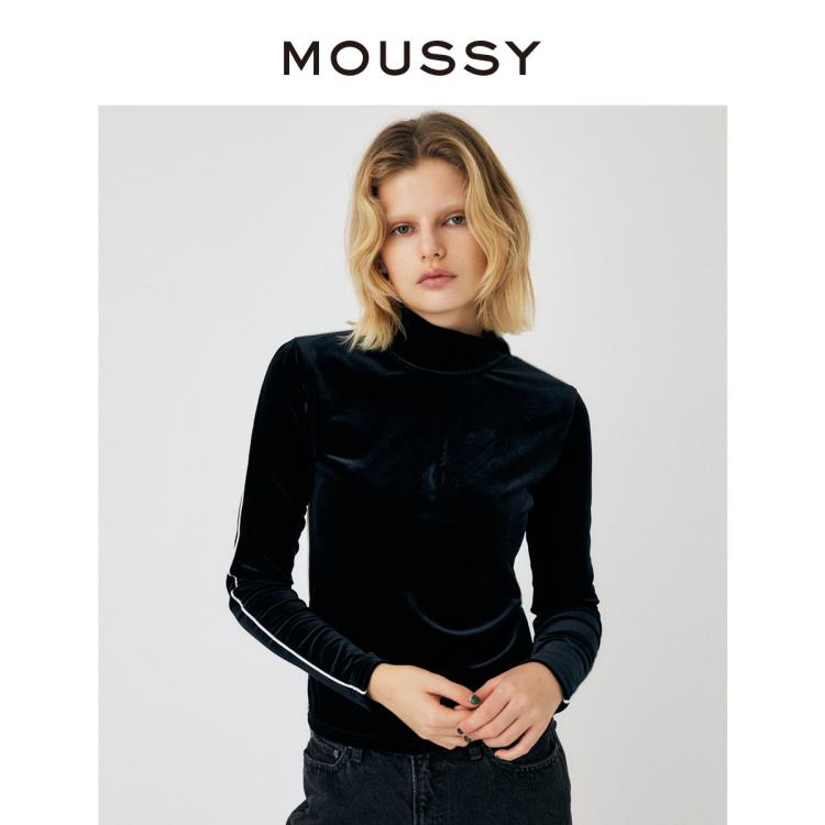 Moussy 秋季复古通勤高领正反两穿针织衫女010ga780-5560 In Black