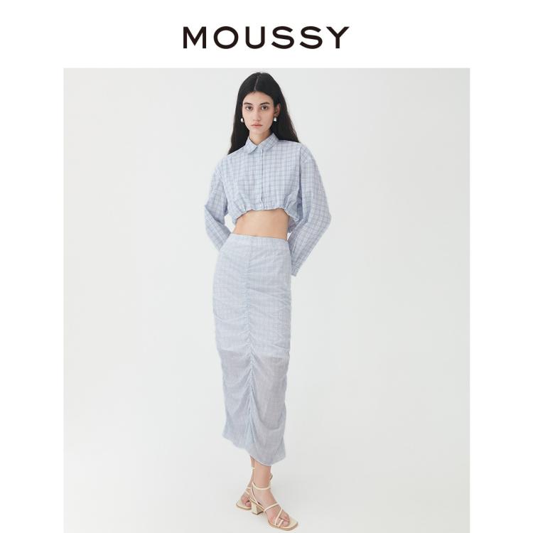 Moussy 春夏新品淑女风抽褶设计一步裙半身裙010gs730-2700 In Gray