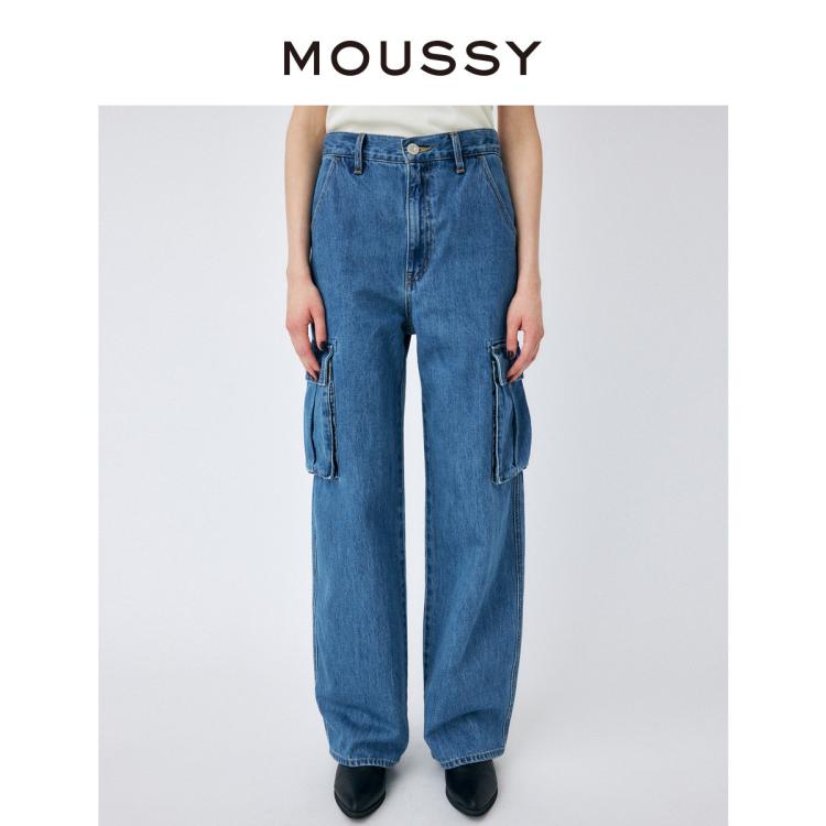 Moussy 秋季新款大口袋工装风高腰休闲牛仔裤010gaa11-5310 In Blue