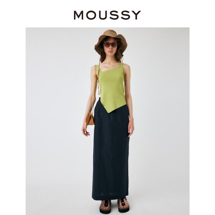 Moussy 春夏新品通勤简约风后摆开叉松紧半裙010gs730-1800 In Green