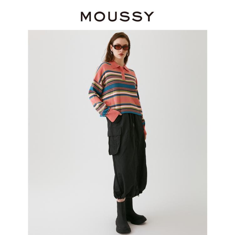 MOUSSY 春夏新品新款复古条纹撞色针织T恤028GA470-5040