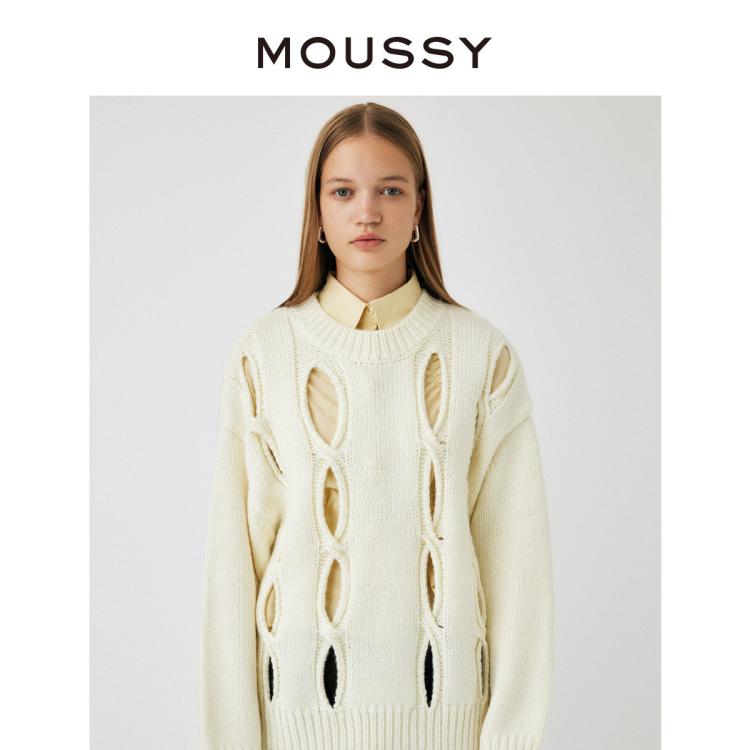 Moussy 秋季设计感镂空破洞软糯宽松毛衣女010ga670-6310 In Neutral