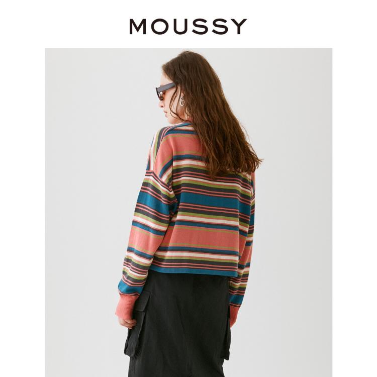 MOUSSY 春夏新品新款复古条纹撞色针织T恤028GA470-5040