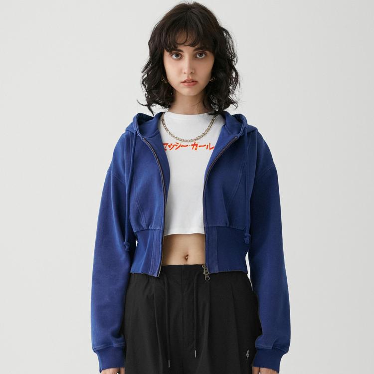 Moussy 秋季美式校园风解构连帽卫衣外套女028gaz80-5020 In Blue