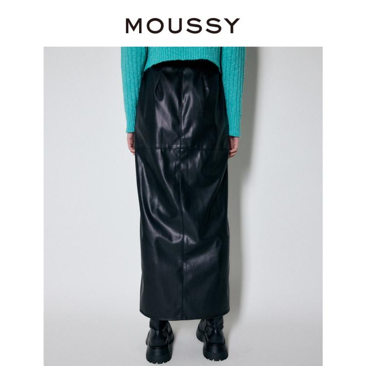 MOUSSY MOUSSY 秋季摇滚风大开叉皮质一步裙半身裙010FA730-7120 6921020585546870424