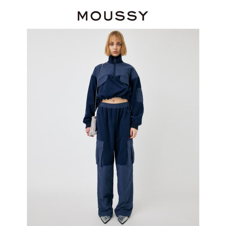 Moussy 秋季机能风拼接面料夹棉休闲裤女010gal30-6180 In Blue