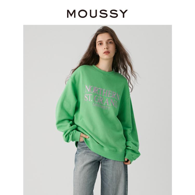 Moussy 秋季彩虹色字母刺绣中性风套头卫衣010gsl90-0240