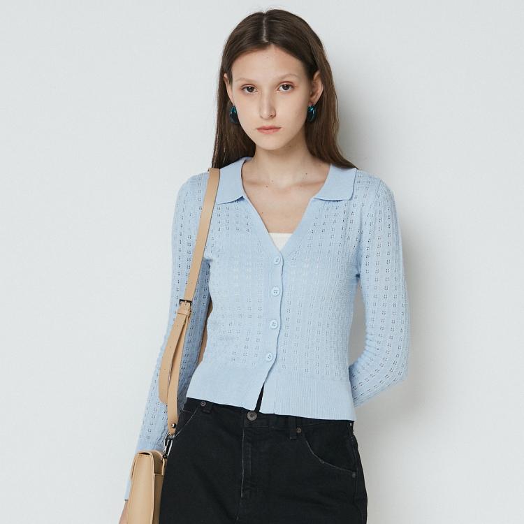 Moussy 春夏简约风大v领纯色针织开衫女c10gat70-0310 In Blue