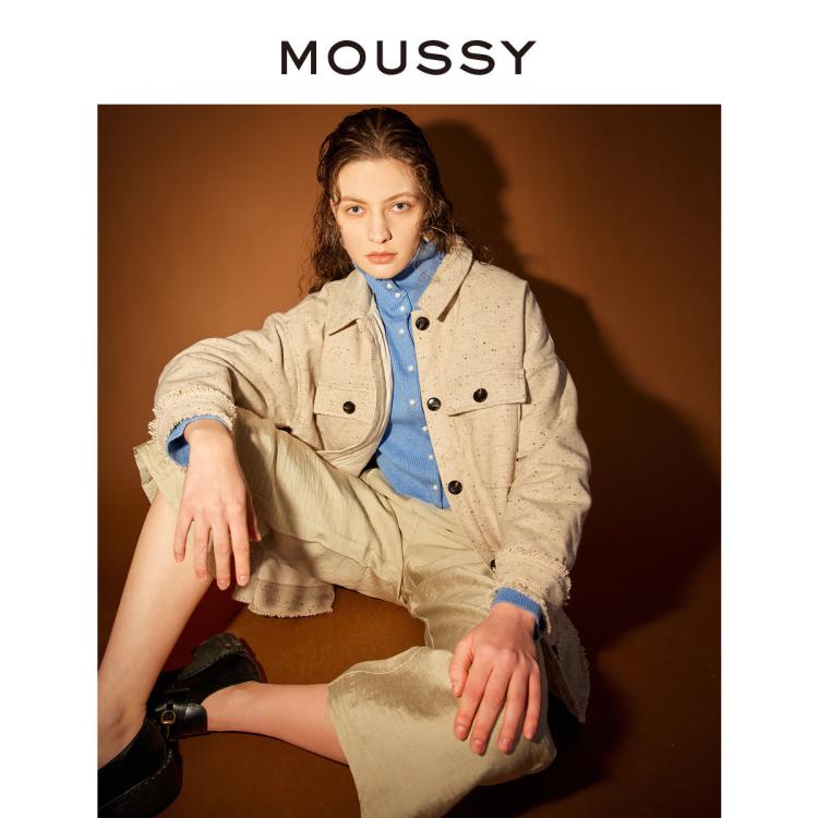 Moussy 春季复古翻领小香风宽松毛呢外套女028fa230-5070 In Brown