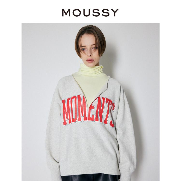 Moussy 秋季大v领开领字母印花设计卫衣女010faq90-5430